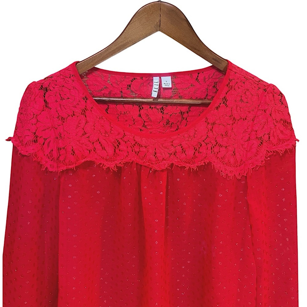 ELLE Lace Sheer Peasant Top Large